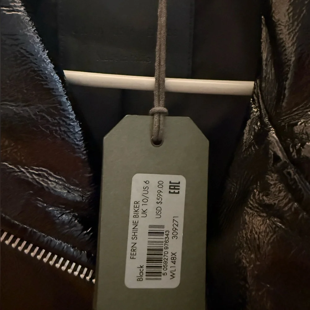 All Saints Shiny Black Leather Jacket - Picture 5 of 6